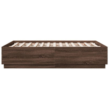 Bed Frame with LED without Mattress Brown Oak 140x190 cm
