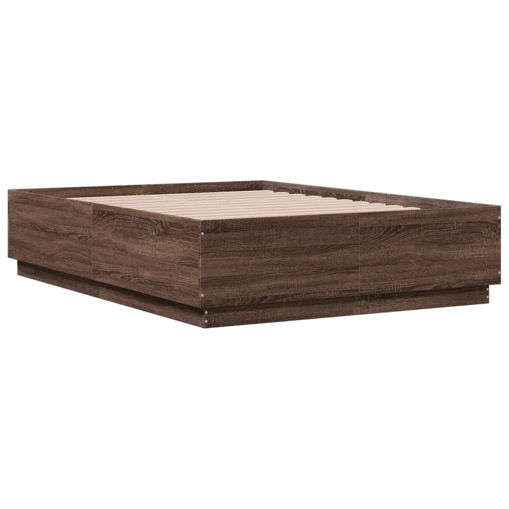 Bed Frame with LED without Mattress Brown Oak 140x190 cm