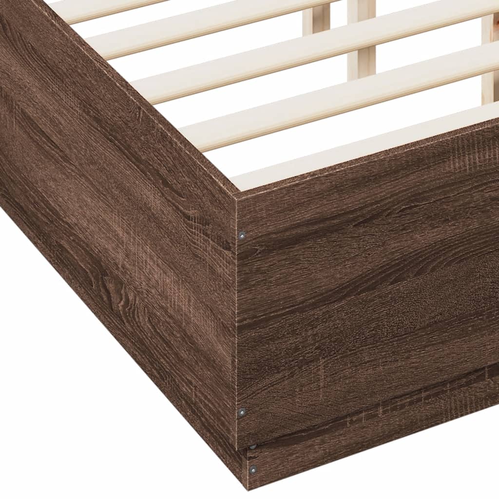 Bed Frame with LED without Mattress Brown Oak 140x190 cm