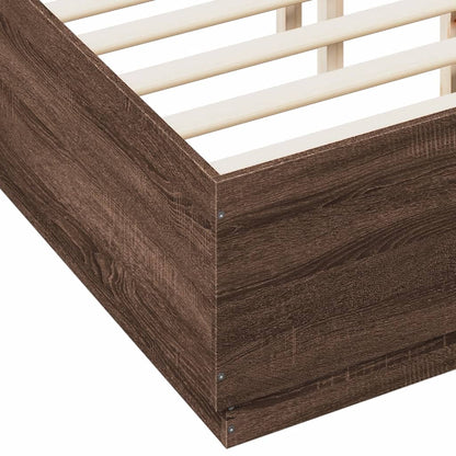 Bed Frame with LED without Mattress Brown Oak 140x190 cm