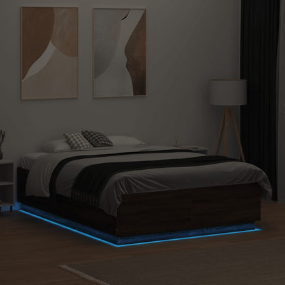 Bed Frame with LED without Mattress Brown Oak 135x190 cm Double