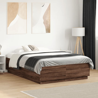 Bed Frame with LED without Mattress Brown Oak 135x190 cm Double