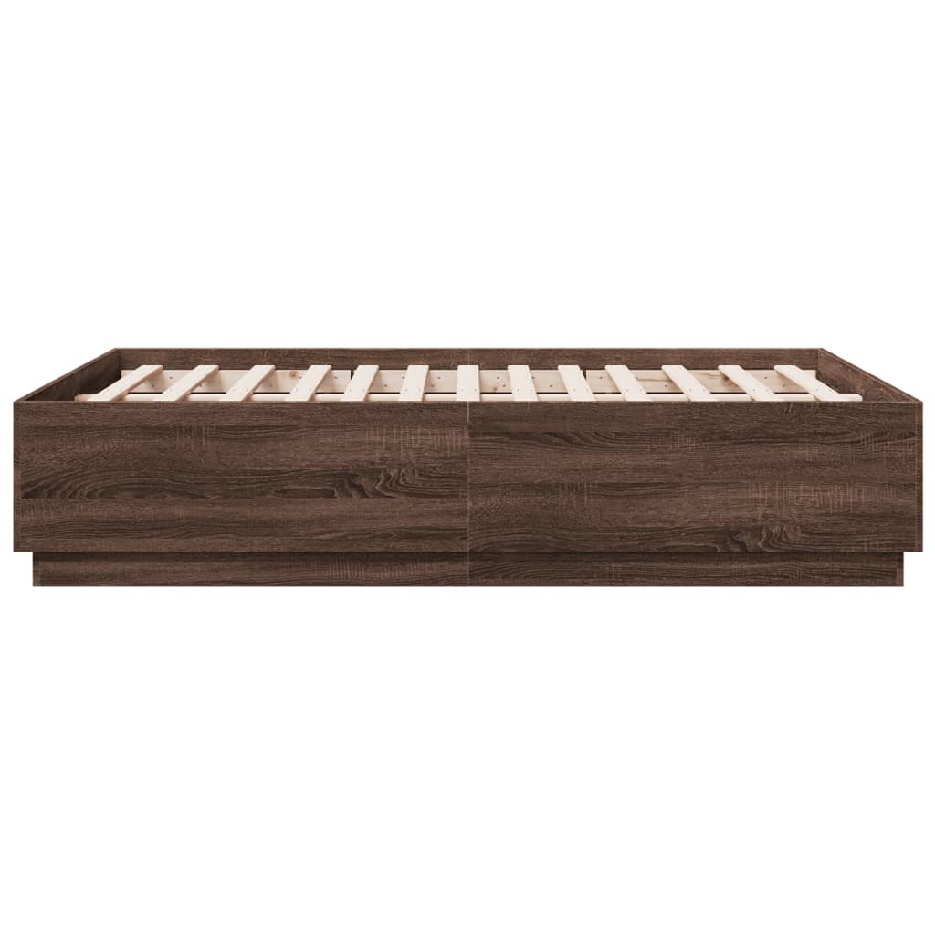 Bed Frame with LED without Mattress Brown Oak 135x190 cm Double