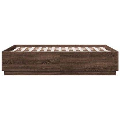 Bed Frame with LED without Mattress Brown Oak 135x190 cm Double