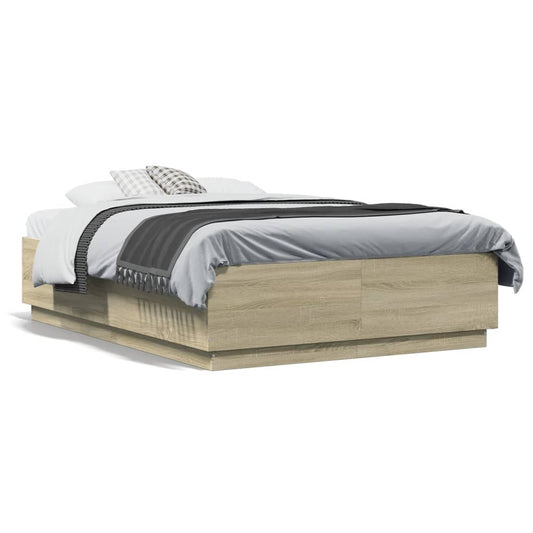 Bed Frame with LED without Mattress Sonoma Oak 120x190 cm Small Double
