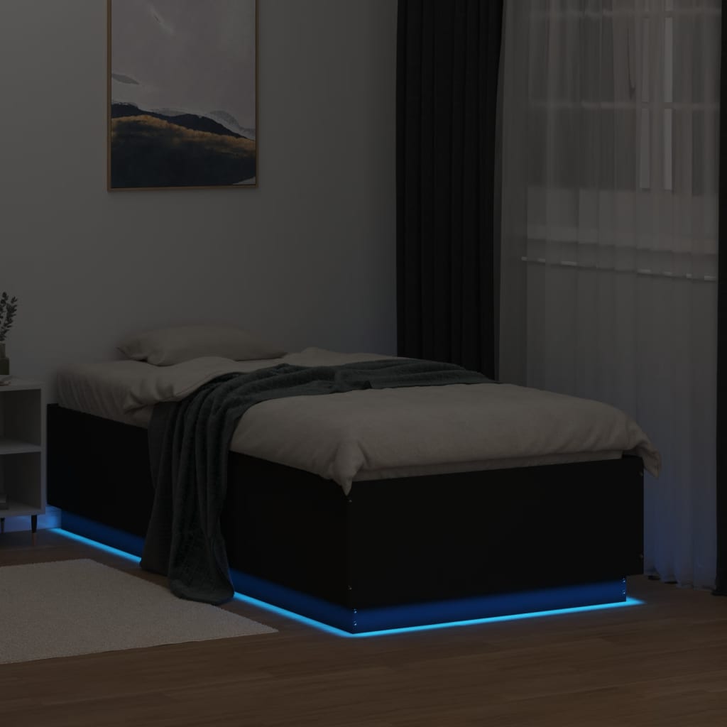 Bed Frame with LED without Mattress Black 90x190 cm Single