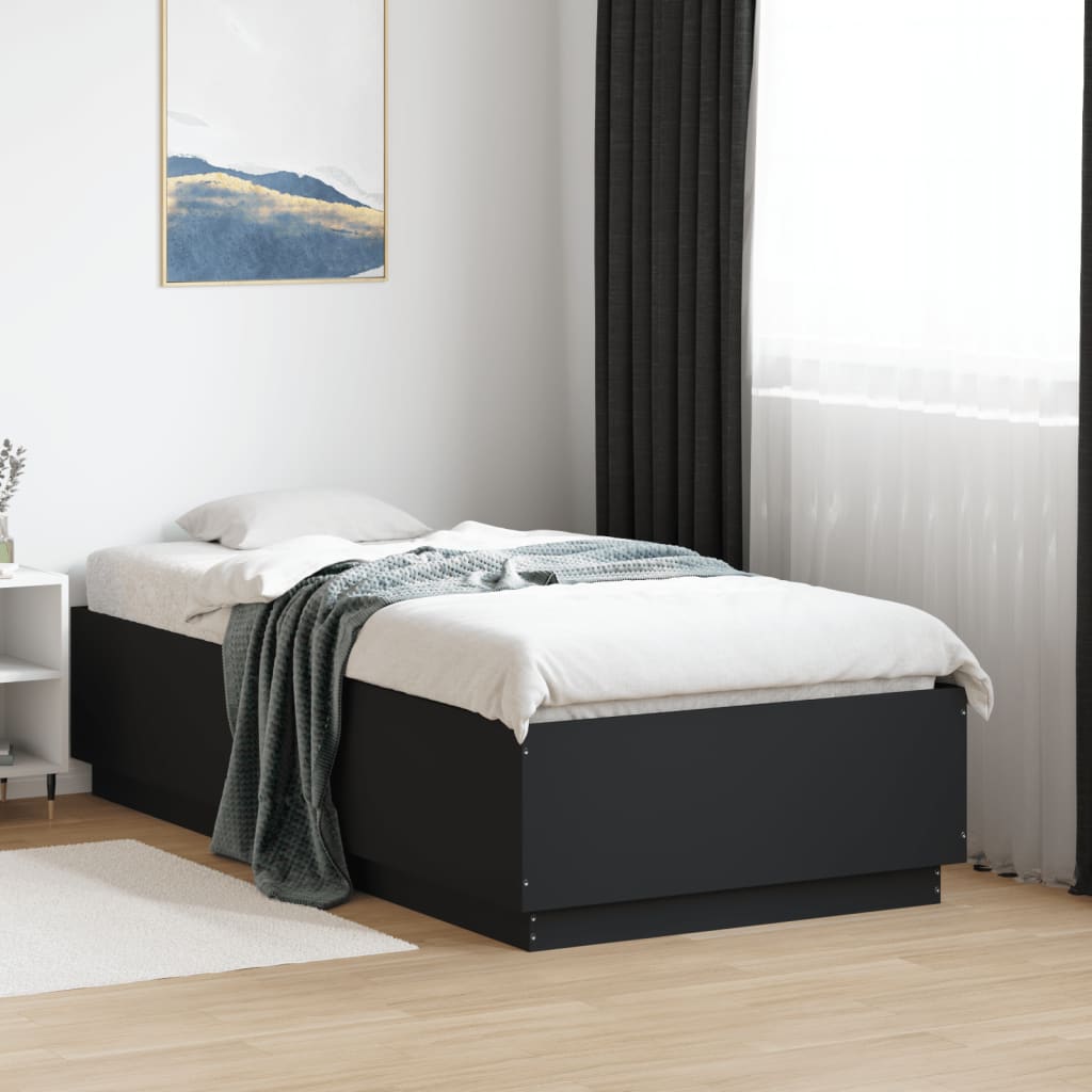 Bed Frame with LED without Mattress Black 90x190 cm Single