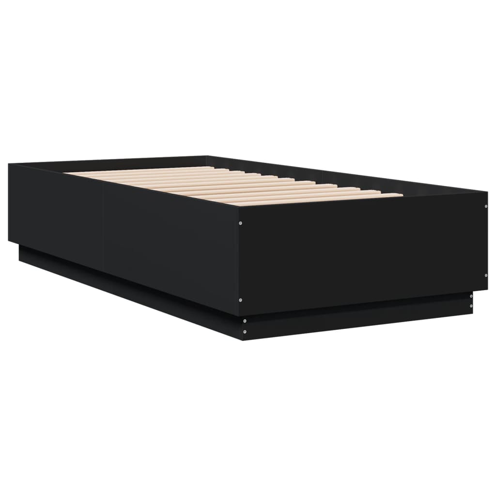 Bed Frame with LED without Mattress Black 90x190 cm Single