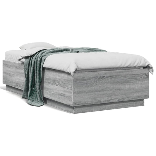 Bed Frame with LED without Mattress Grey Sonoma 75x190 cm Small Single