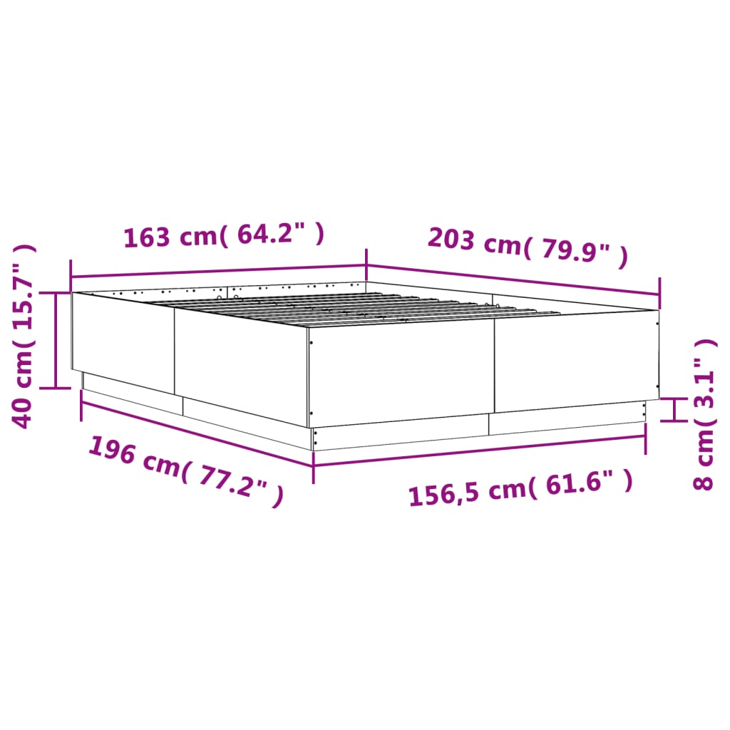 Bed Frame without Mattress Grey Sonoma 160x200 cm
