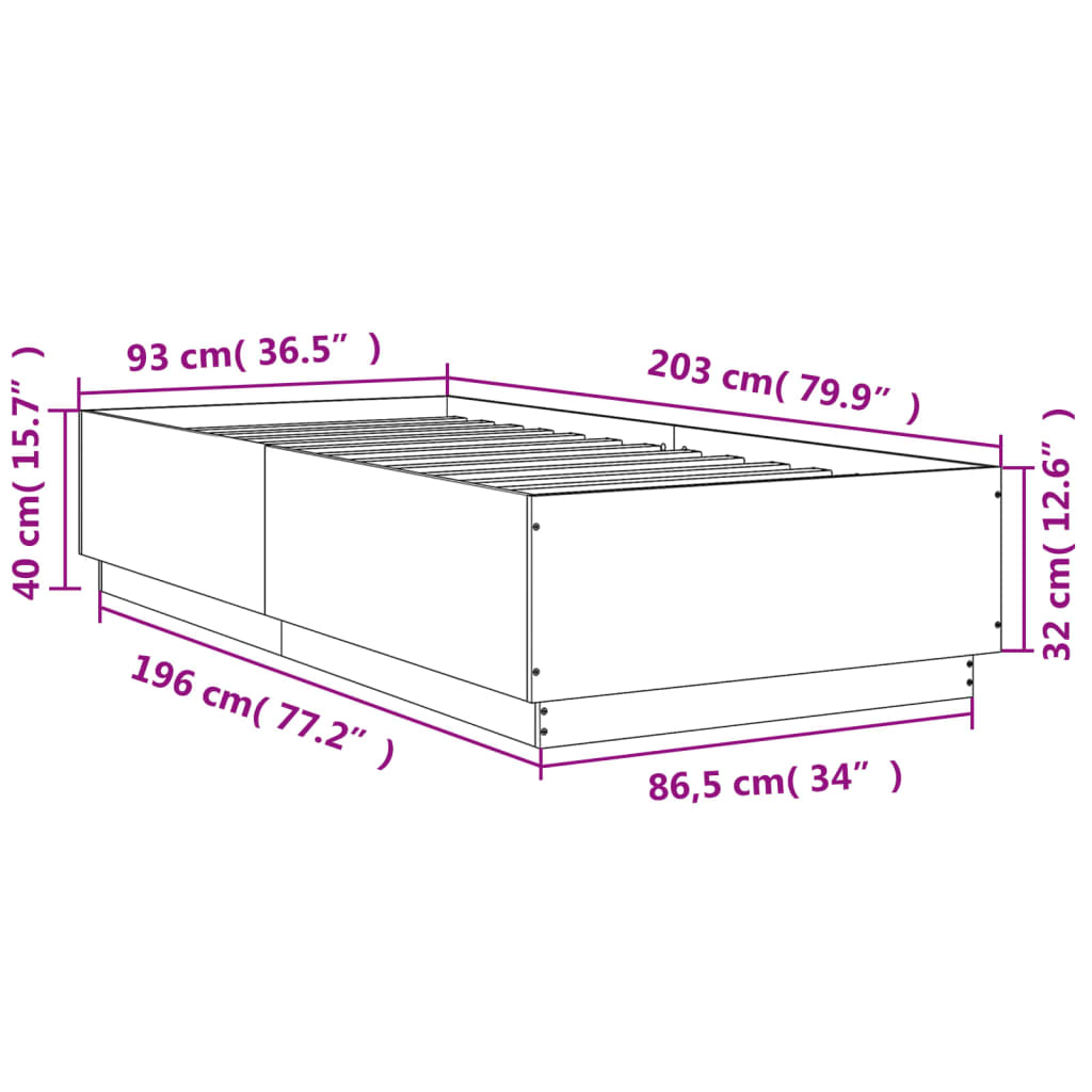 Bed Frame without Mattress White 90x200 cm