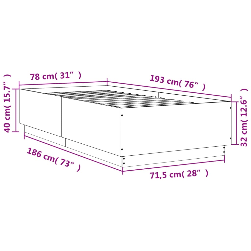 Bed Frame without Mattress Grey Sonoma 75x190 cm Small Single