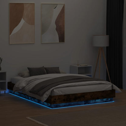 Bed Frame with LED without Mattress Smoked Oak 120x190 cm Small Double