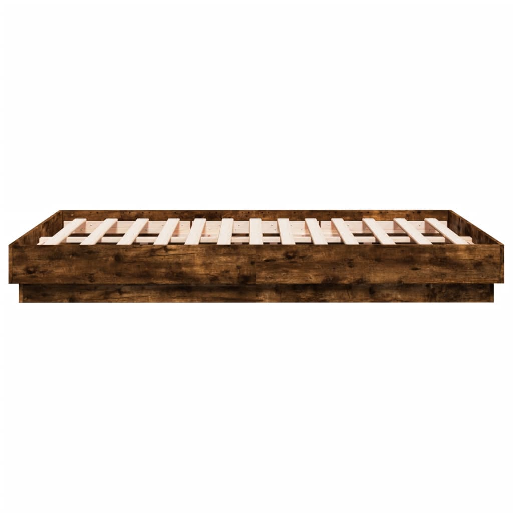 Bed Frame with LED without Mattress Smoked Oak 120x190 cm Small Double