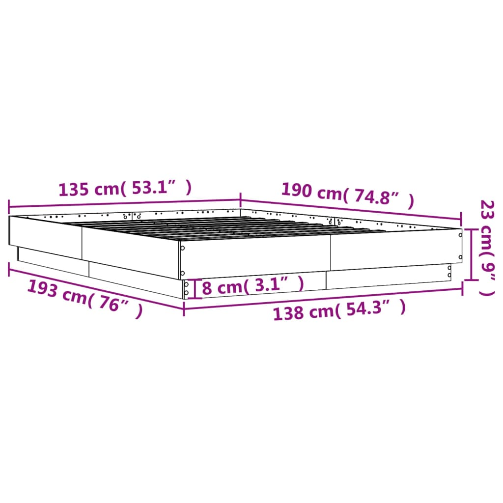 Bed Frame without Mattress Smoked Oak 135x190 cm Double