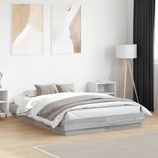Bed Frame without Mattress Grey Sonoma 135x190 cm Double