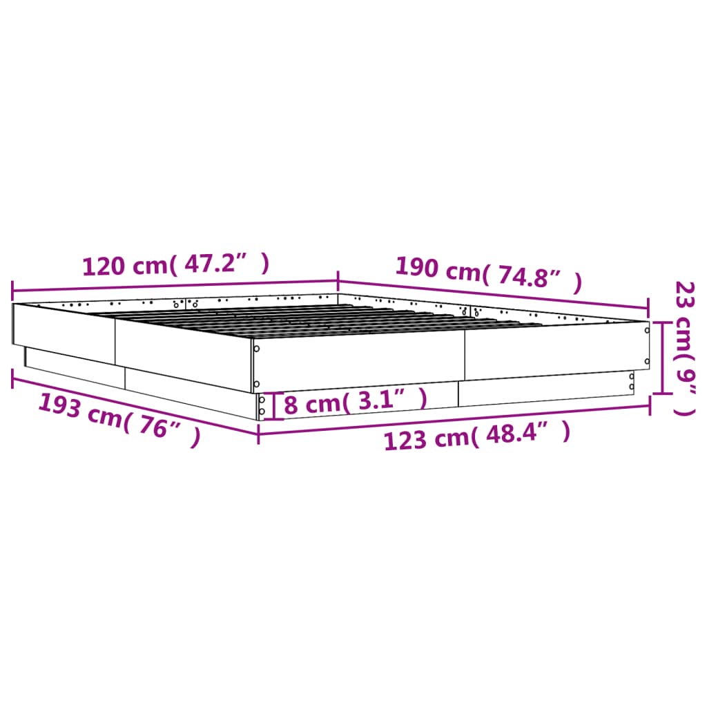Bed Frame without Mattress Concrete Grey 120x190 cm Small Double