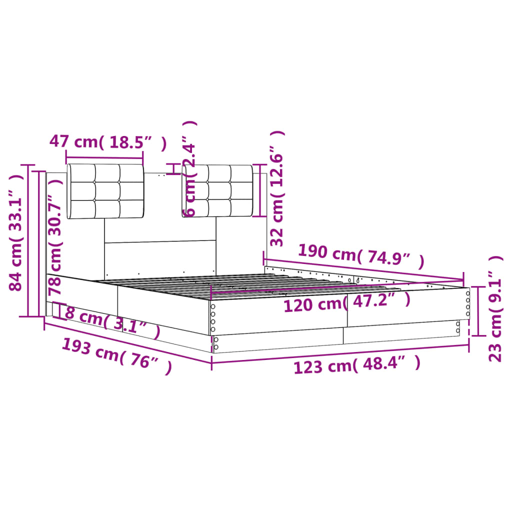 Bed Frame without Mattress Grey Sonoma 120x190 cm Small Double