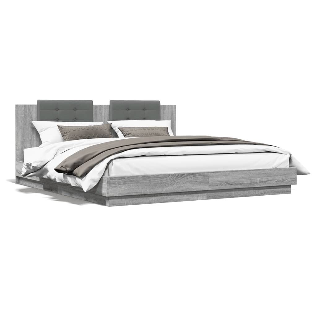 Bed Frame with LED without Mattress Grey Sonoma 200x200 cm