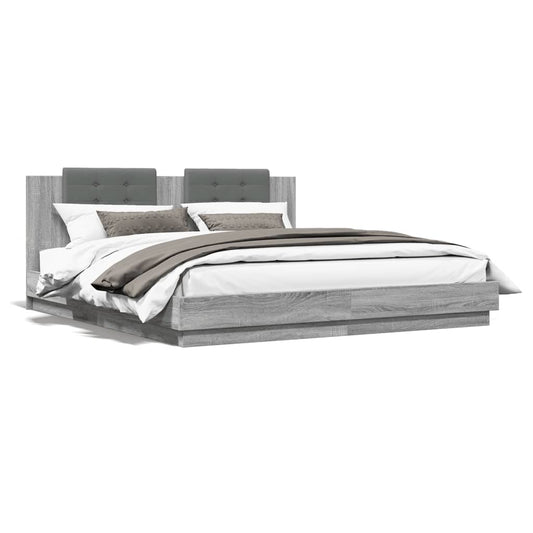 Bed Frame with LED without Mattress Grey Sonoma 200x200 cm