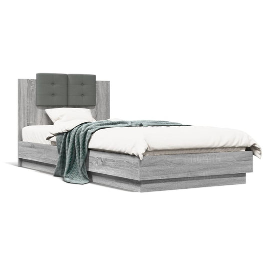 Bed Frame with LED without Mattress Grey Sonoma 90x200 cm