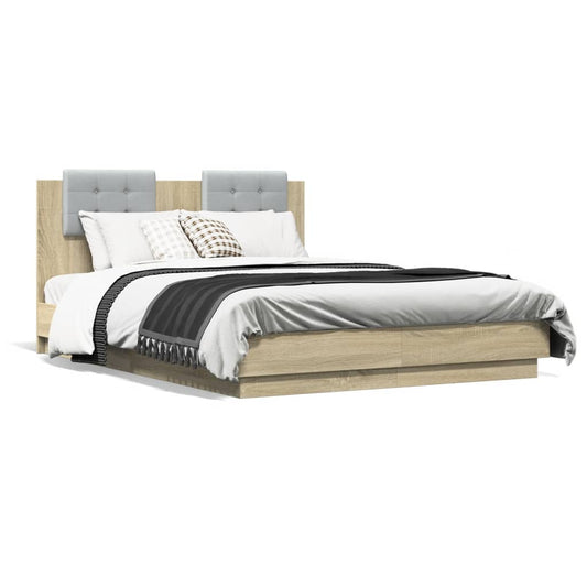 Bed Frame with LED without Mattress Sonoma Oak 120x190 cm Small Double