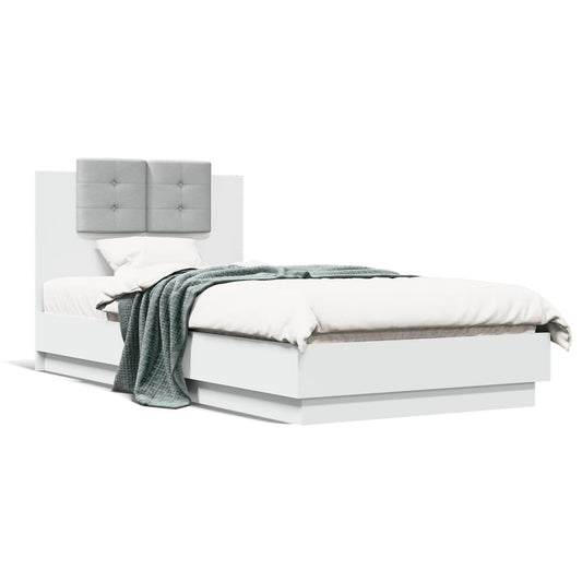 Bed Frame with LED without Mattress White 75x190 cm Small Single
