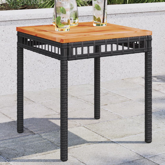 Garden Table Black 38x38x42 cm Poly Rattan Acacia Wood