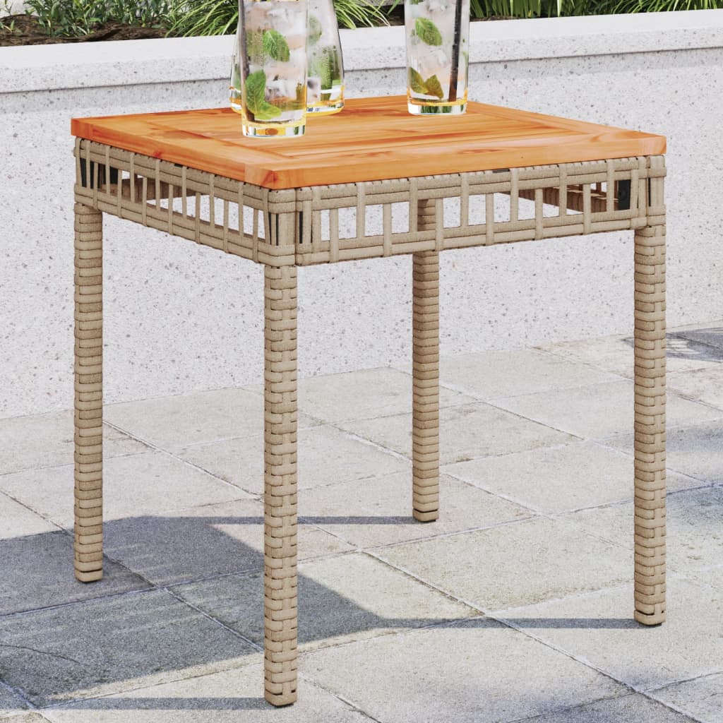 Garden Table Mix Beige 38x38x42 cm Poly Rattan Acacia Wood