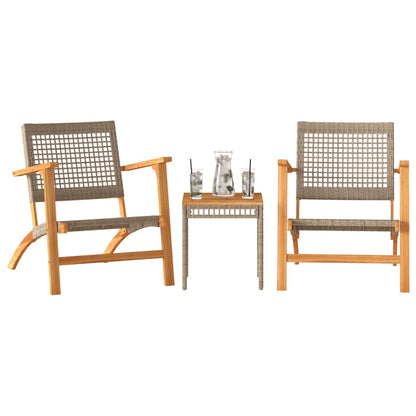 3 Piece Bistro Set Beige Poly Rattan and Solid Wood Acacia