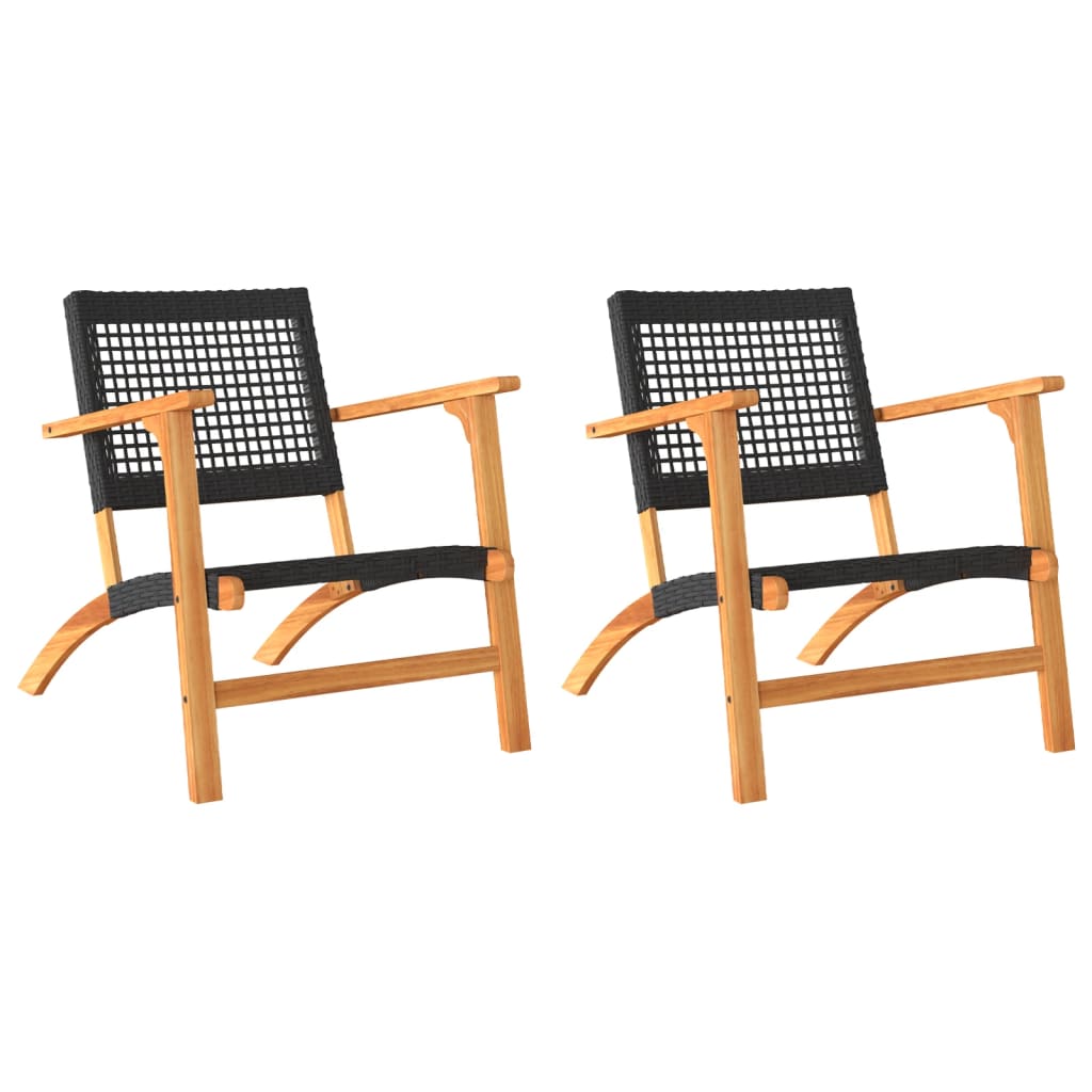 Garden Chairs 2 pcs Black Poly Rattan and Acacia Wood