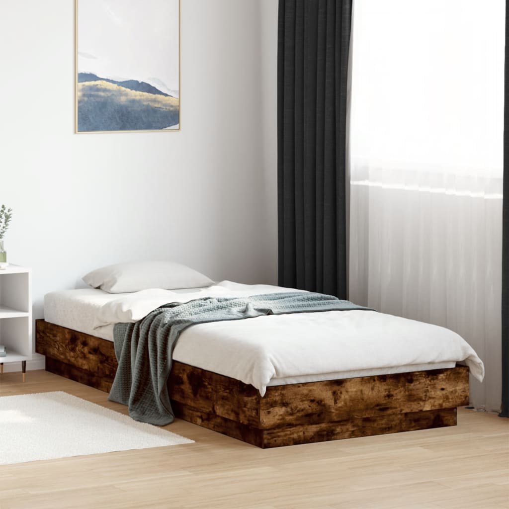 Bed Frame without Mattress with LED Lights Smoked Oak 100x200 cm