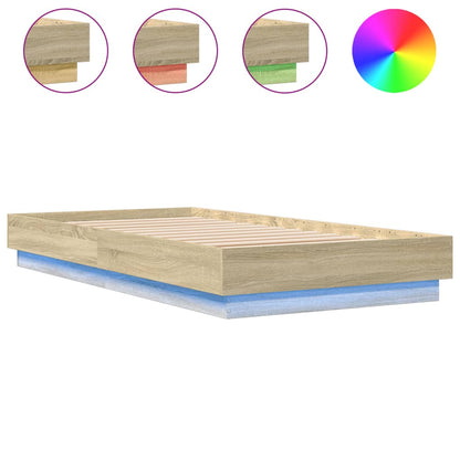 Bed Frame without Mattress with LED Lights Sonoma Oak 90x190 cm Single