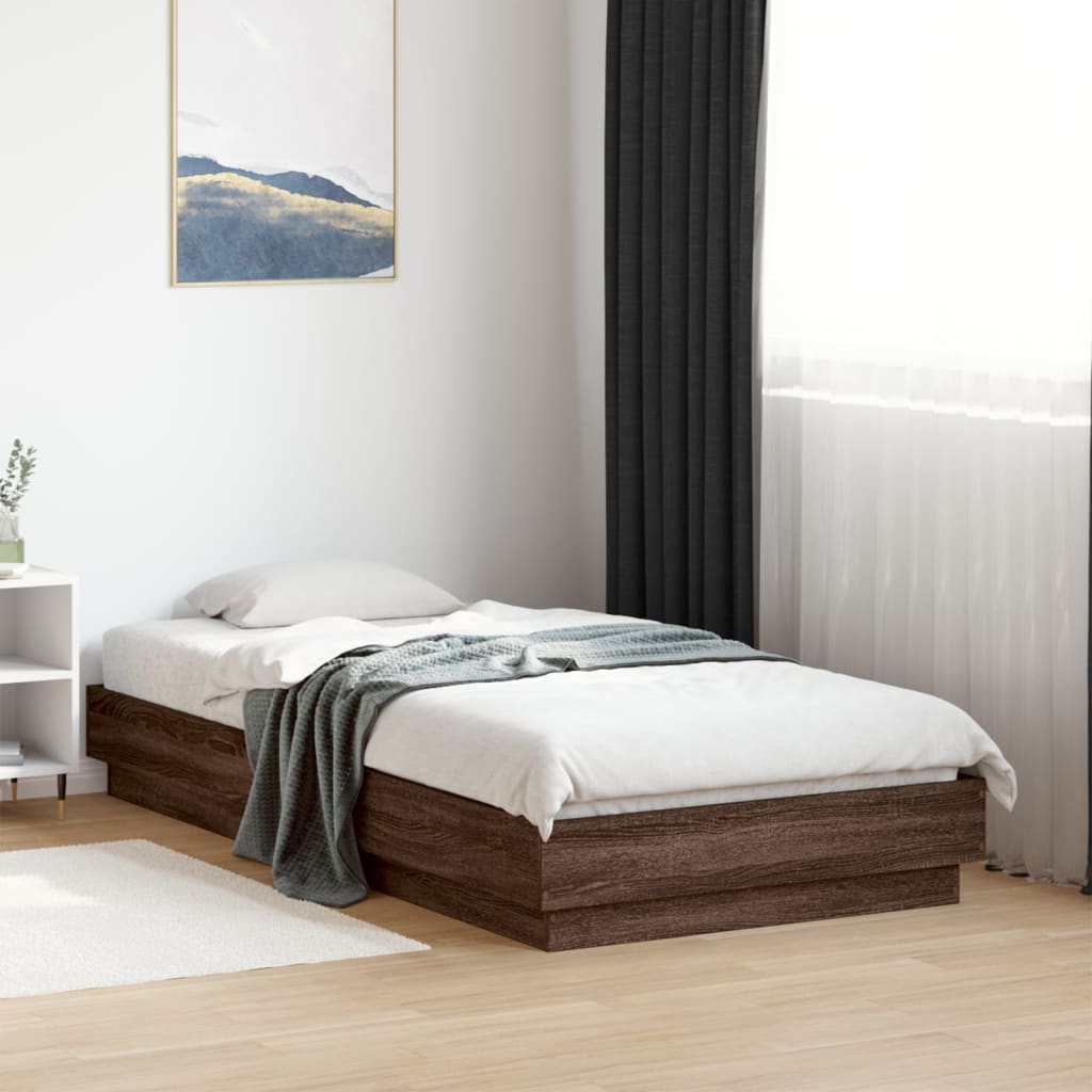 Bed Frame without Mattress with LED Lights Brown Oak 75x190 cm Small Single