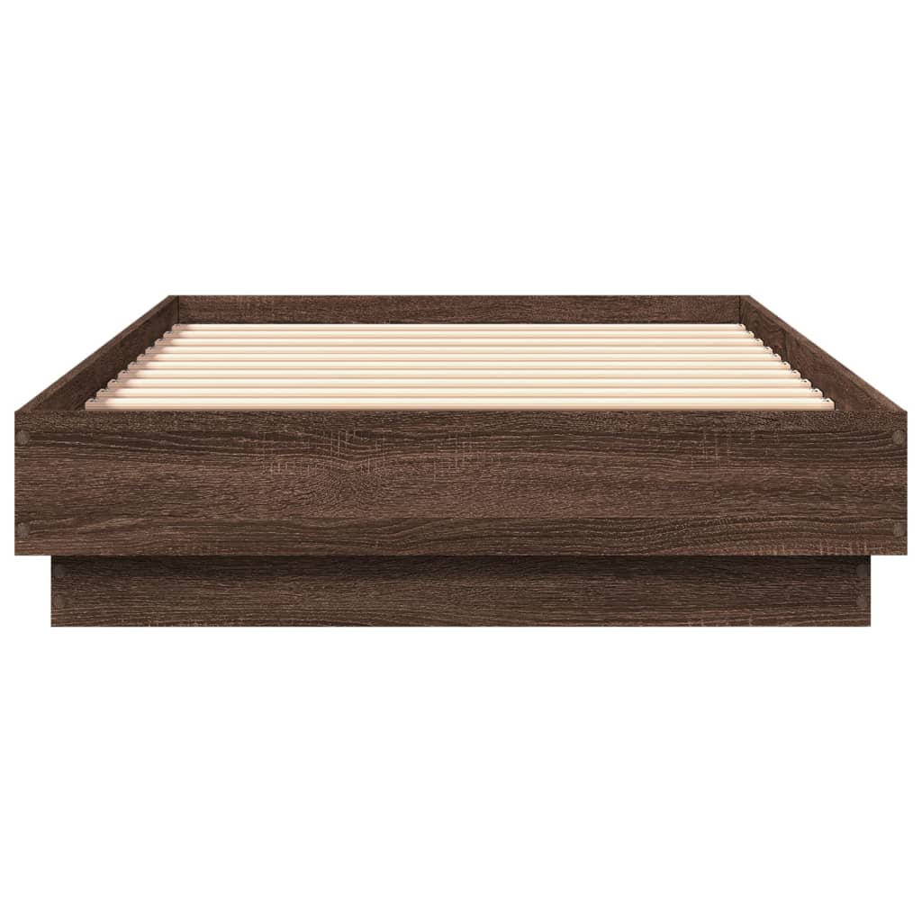Bed Frame without Mattress with LED Lights Brown Oak 75x190 cm Small Single