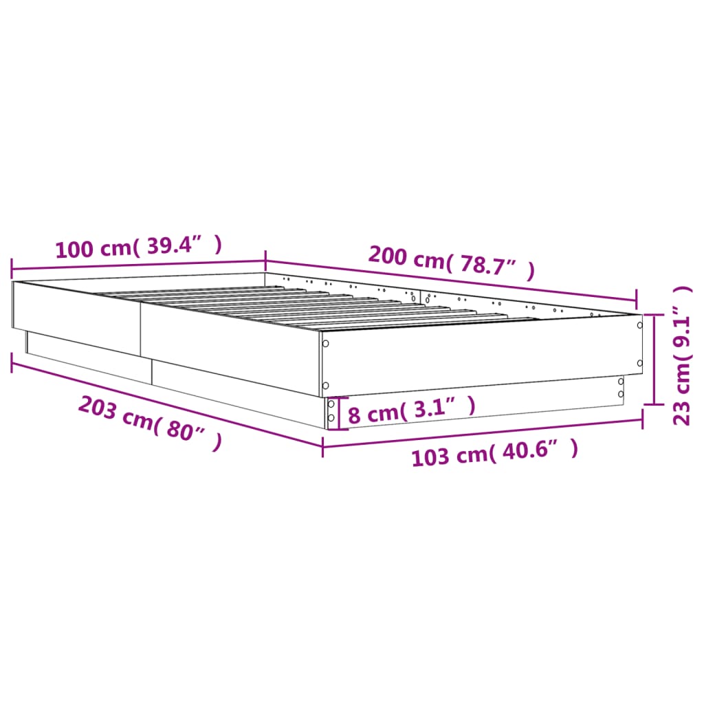 Bed Frame without Mattress Concrete Grey 100x200 cm