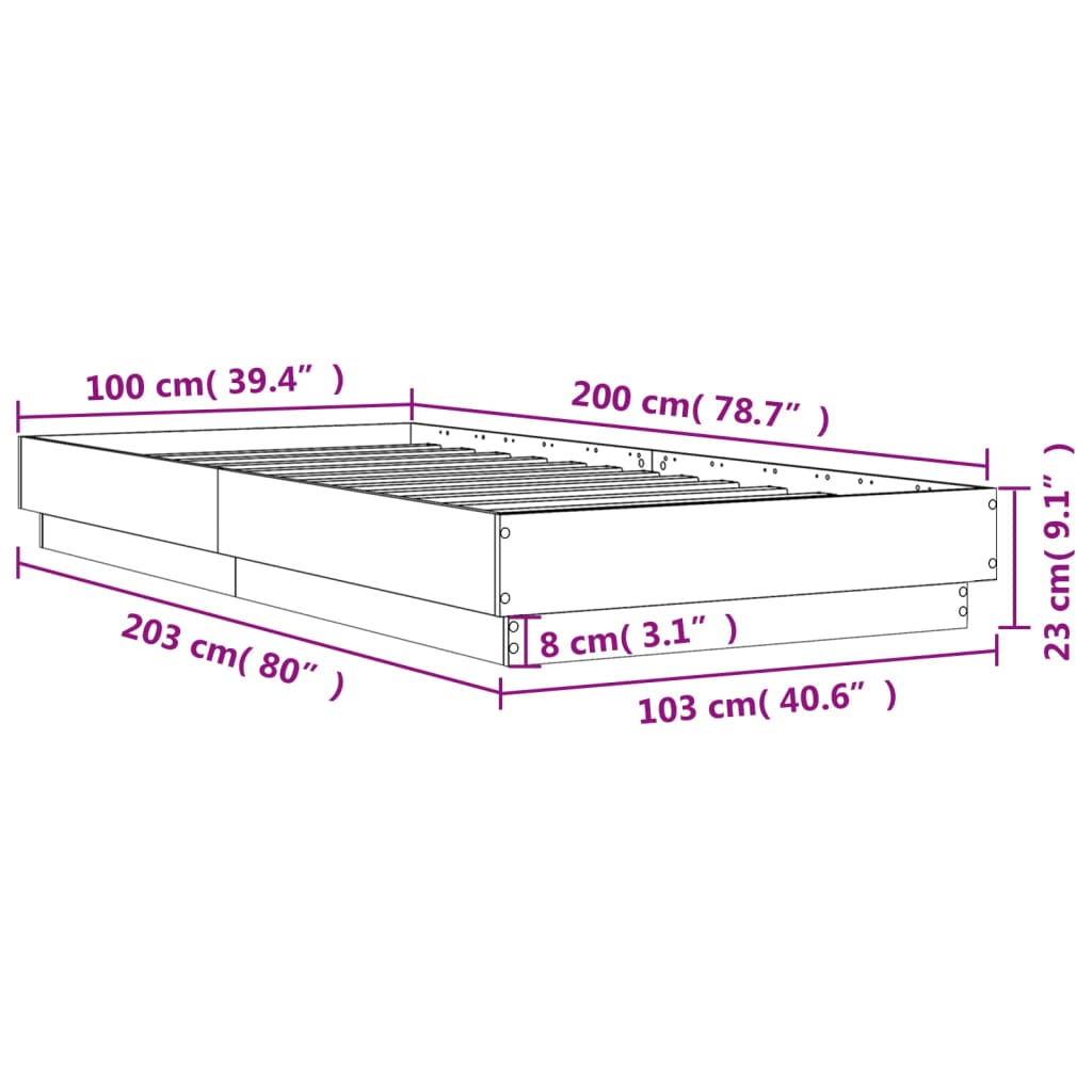 Bed Frame Smoked Oak 100x200 cm Engineered Wood