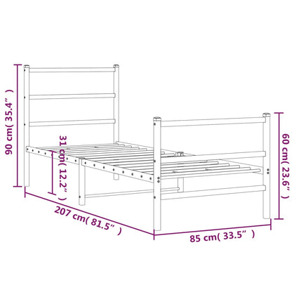 Metal Bed Frame without Mattress with Footboard Black 80x200cm