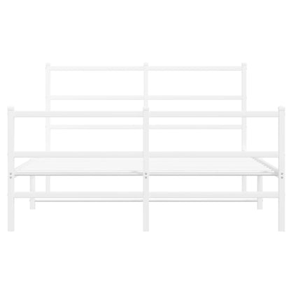 Metal Bed Frame without Mattress with Footboard White 140x190cm