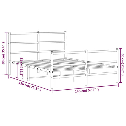 Metal Bed Frame without Mattress with Footboard White 140x190cm