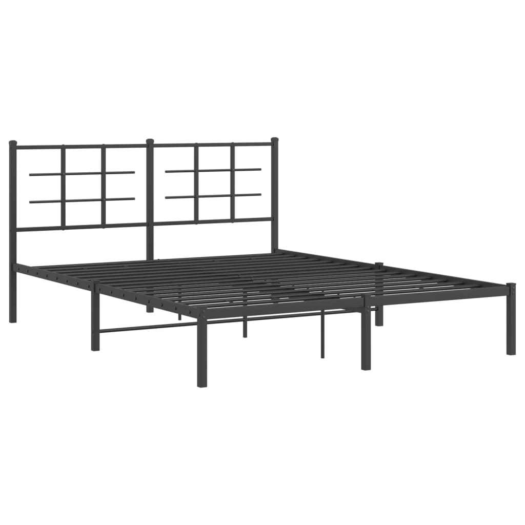 Metal Bed Frame without Mattress with Headboard Black 150x200cm