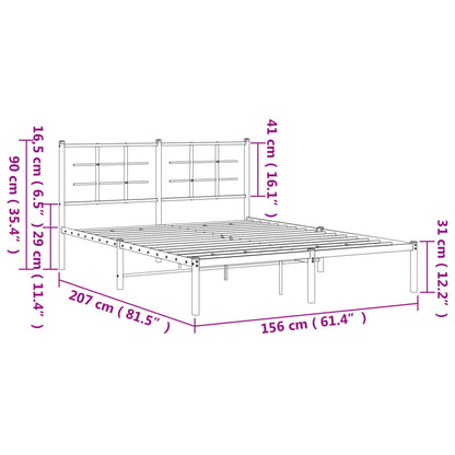 Metal Bed Frame without Mattress with Headboard Black 150x200cm