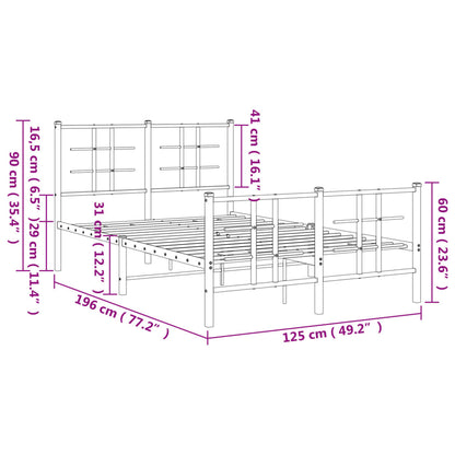 Metal Bed Frame without Mattress with Footboard Black 120x190cm