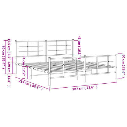 Metal Bed Frame without Mattress with Footboard Black 183x213cm