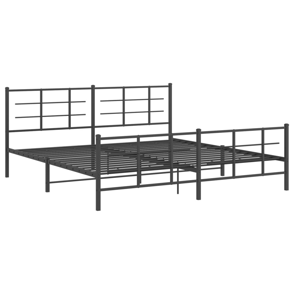 Metal Bed Frame without Mattress with Footboard Black 200x200cm