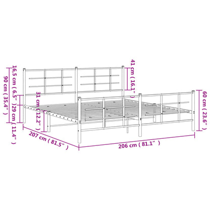 Metal Bed Frame without Mattress with Footboard Black 200x200cm