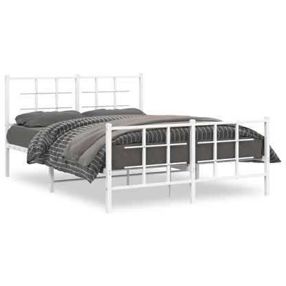 Metal Bed Frame without Mattress with Footboard White 135x190cm