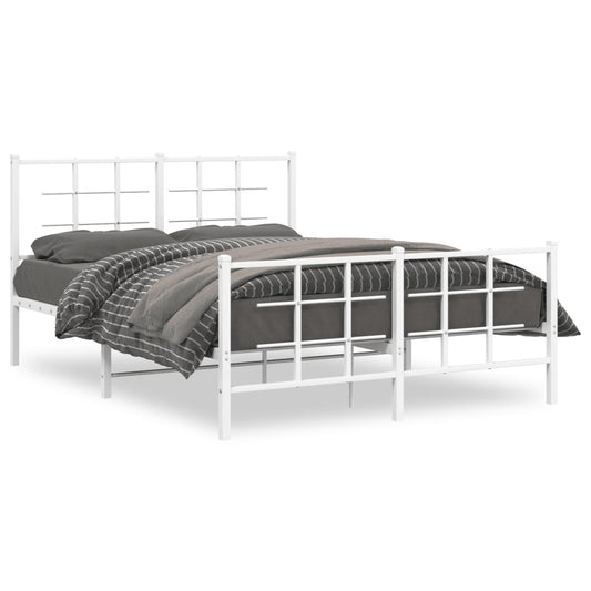 Metal Bed Frame without Mattress with Footboard White 135x190cm