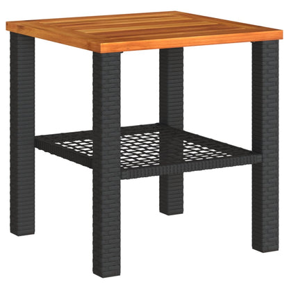 Garden Table Black 40x40x42 cm Poly Rattan Acacia Wood