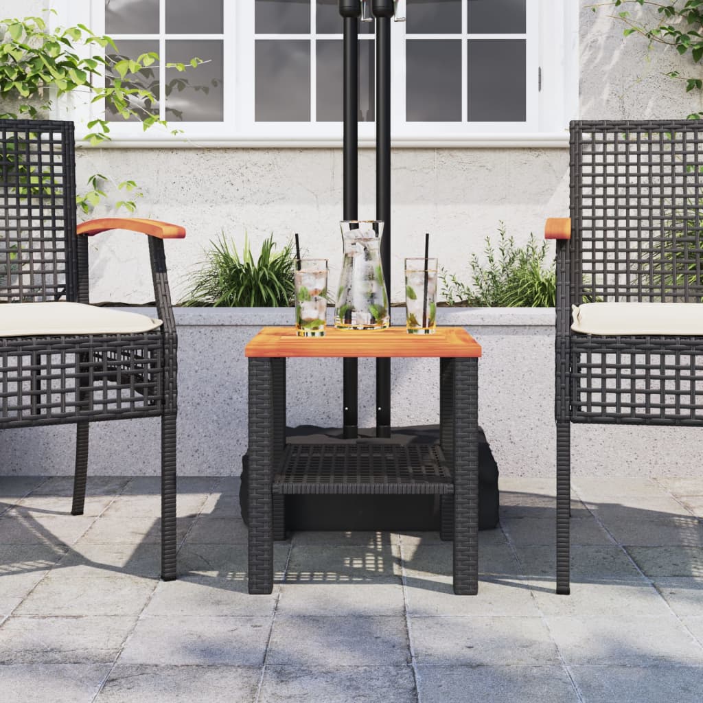 Garden Table Black 40x40x42 cm Poly Rattan Acacia Wood